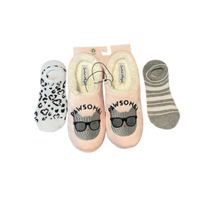 Spoiled Angel House Slippers & Socks Set Womens Large 9-10 Pink Pawsome Slides